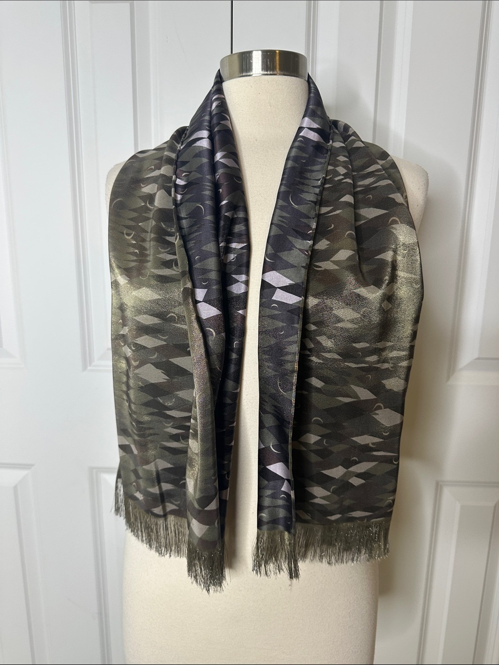 Georgina von Etzdorf Vintage Silk Blend Abstract Camo Scarf
